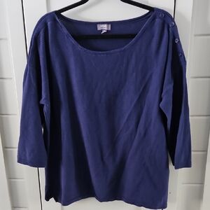 Ninety Dark Blue Ribbed Knit Top Sz XL PTP 26